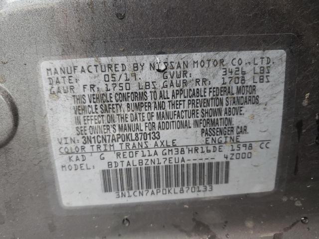 Photo 10 from auction – 2019 NISSAN VERSA S with VIN 3N1CN7AP0KL870133