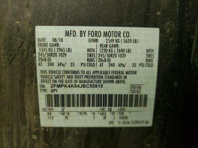 Photo 10 from auction – 2018 FORD EDGE TITAN with VIN 2FMPK4K84JBC55815
