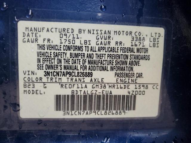 Photo 10 from auction – 2012 NISSAN VERSA S with VIN 3N1CN7AP9CL826889