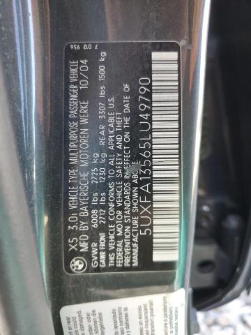 Photo 10 from auction – 2005 BMW X5 3.0I with VIN 5UXFA13565LU49790