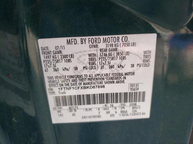 Photo 10 from auction – 2011 FORD F150 with VIN 1FTNF1CFXBKD87898