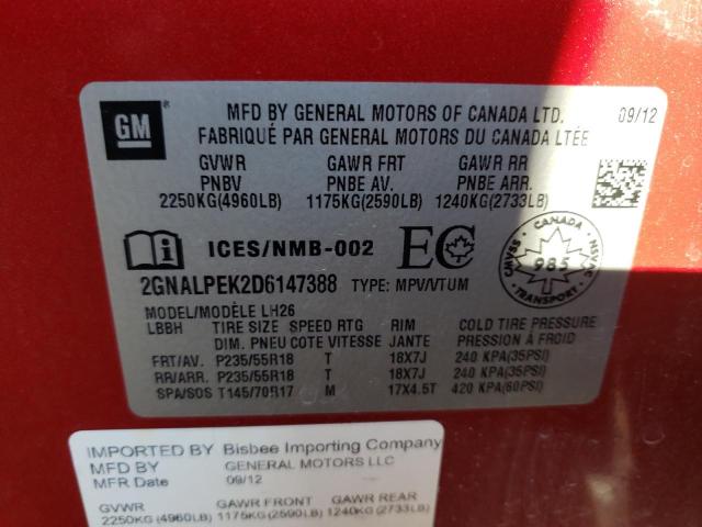Photo 10 from auction – 2013 CHEVROLET EQUINOX LT with VIN 2GNALPEK2D6147388