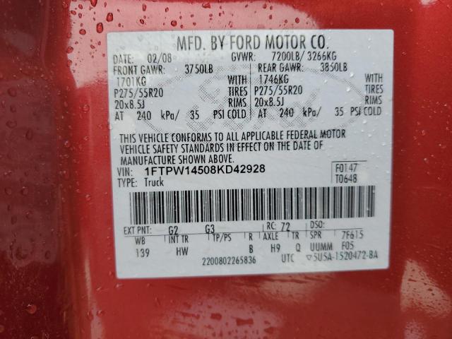 Photo 10 from auction – 2008 FORD F150 SUPER with VIN 1FTPW14508KD42928
