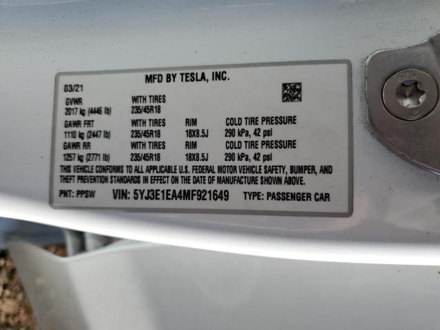 Photo 10 from auction – 2021 TESLA MODEL 3 with VIN 5YJ3E1EA4MF921649