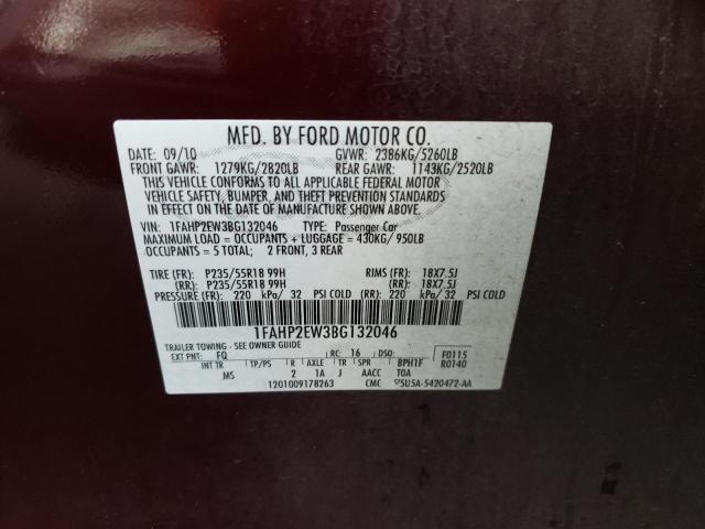 Photo 10 from auction – 2011 FORD TAURUS SEL with VIN 1FAHP2EW3BG132046