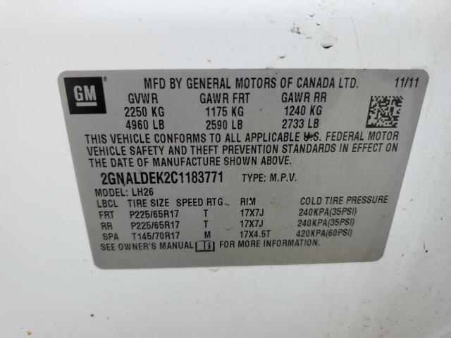 Photo 10 from auction – 2012 CHEVROLET EQUINOX LT with VIN 2GNALDEK2C1183771