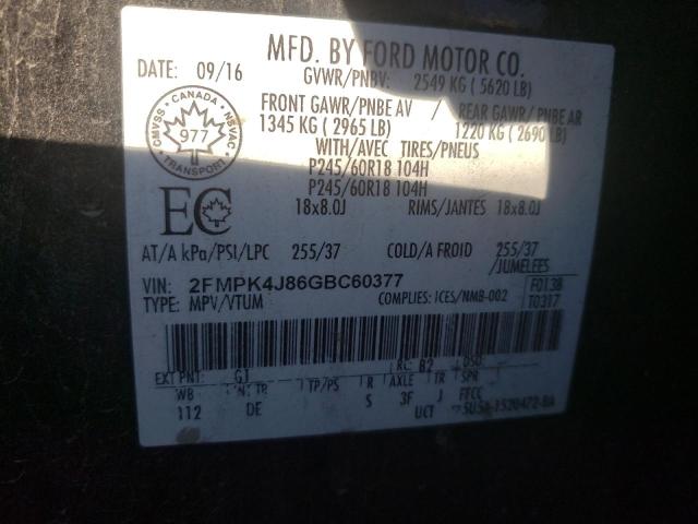 Photo 10 from auction – 2016 FORD EDGE SEL with VIN 2FMPK4J86GBC60377