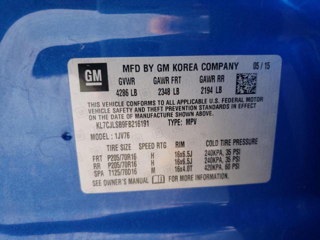 Photo 10 from auction – 2015 CHEVROLET TRAX 1LT with VIN KL7CJLSB9FB216191