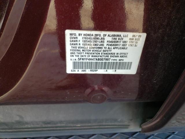 Photo 10 from auction – 2010 HONDA PILOT EX with VIN 5FNYF4H47AB007997