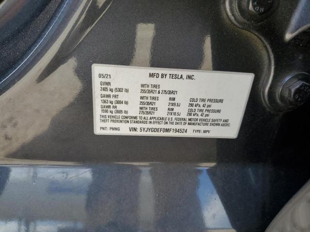 Photo 10 from auction – 2021 TESLA MODEL Y with VIN 5YJYGDEF0MF194524
