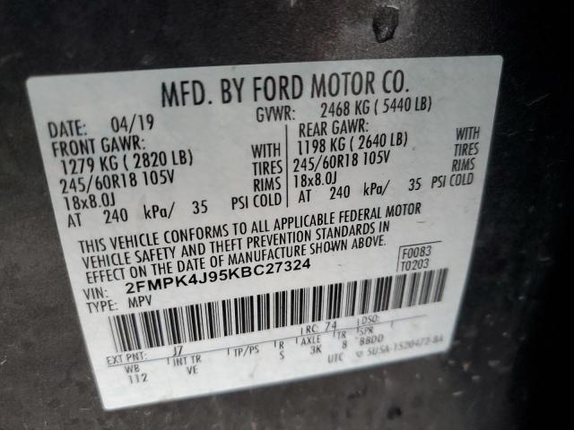 Photo 10 from auction – 2019 FORD EDGE SEL with VIN 2FMPK4J95KBC27324
