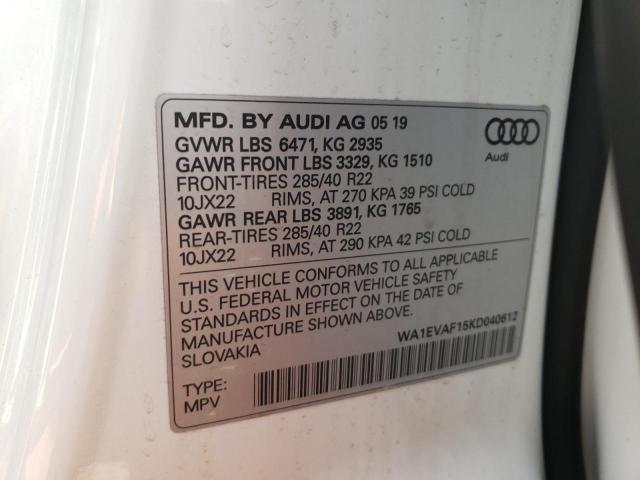 Photo 10 from auction – 2019 AUDI Q8 PREMIUM with VIN WA1EVAF15KD040612