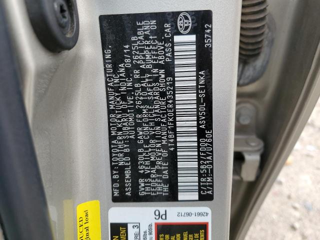 Photo 10 from auction – 2014 TOYOTA CAMRY L with VIN 4T4BF1FK0ER435219