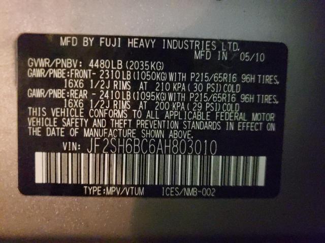 Photo 10 from auction – 2010 SUBARU FORESTER X with VIN JF2SH6BC6AH803010