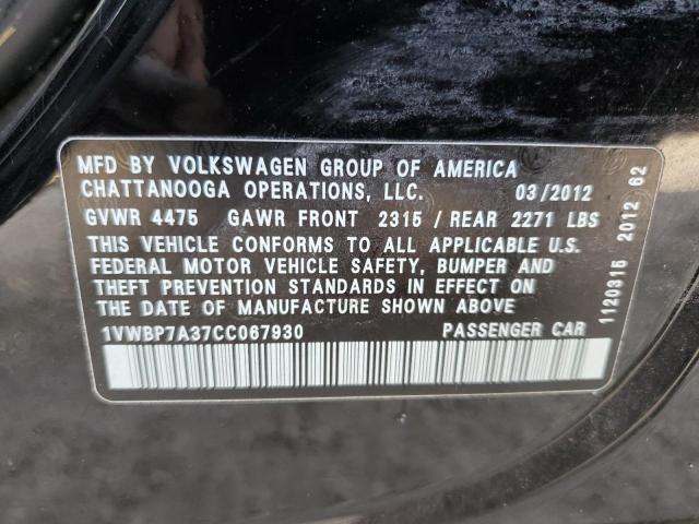 Photo 10 from auction – 2012 VOLKSWAGEN PASSAT SE with VIN 1VWBP7A37CC067930