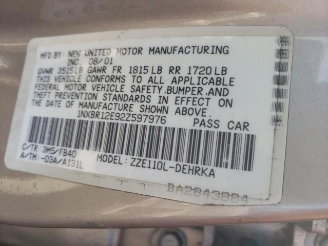 Photo 10 from auction – 2002 TOYOTA COROLLA CE with VIN 1NXBR12E92Z597976