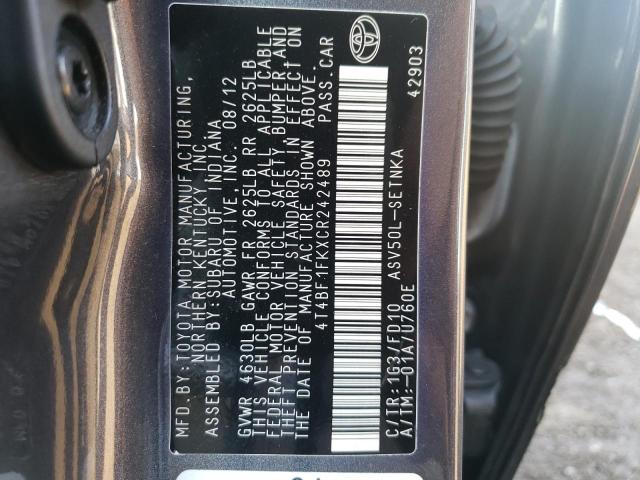 Photo 10 from auction – 2012 TOYOTA CAMRY BASE with VIN 4T4BF1FKXCR242489