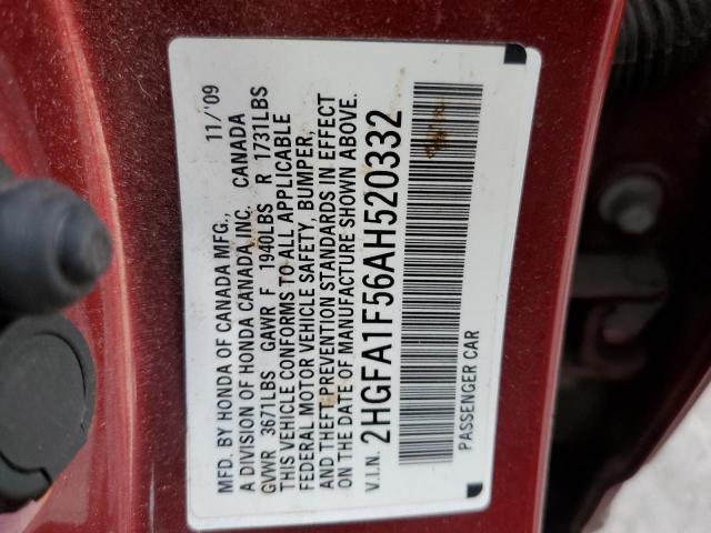 Photo 10 from auction – 2010 HONDA CIVIC LX with VIN 2HGFA1F56AH520332