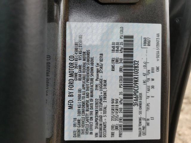 Photo 10 from auction – 2019 FORD FUSION SEL with VIN 3FA6P0CD9KR102832