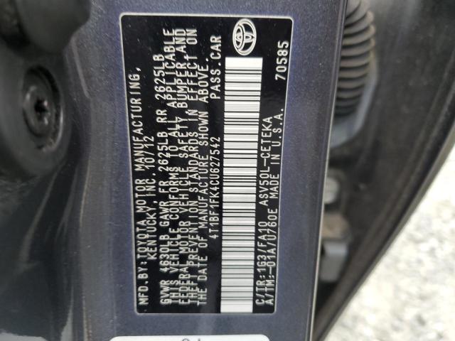 Photo 10 from auction – 2012 TOYOTA CAMRY BASE with VIN 4T1BF1FK4CU627542