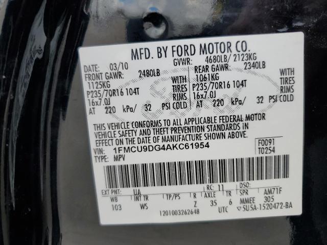 Photo 10 from auction – 2010 FORD ESCAPE XLT with VIN 1FMCU9DG4AKC61954