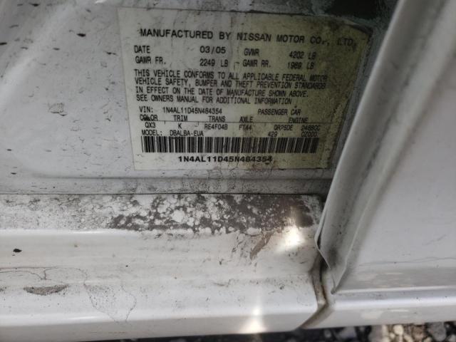 Photo 10 from auction – 2005 NISSAN ALTIMA S with VIN 1N4AL11D45N484354