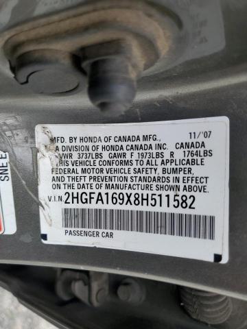 Photo 10 from auction – 2008 HONDA CIVIC EXL with VIN 2HGFA169X8H511582