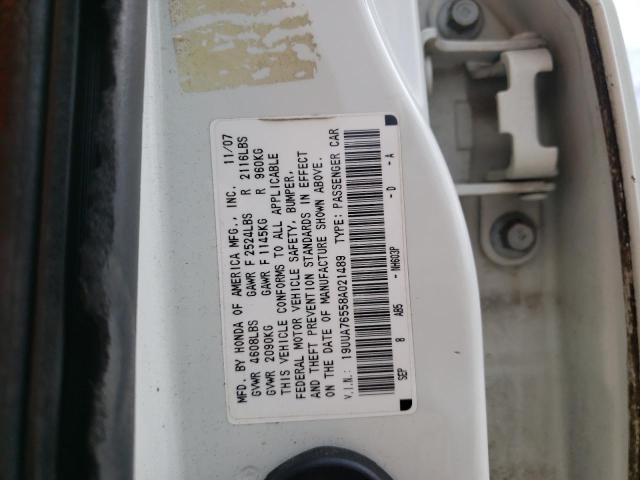 Photo 10 from auction – 2008 ACURA TL TYPE S with VIN 19UUA76558A021489
