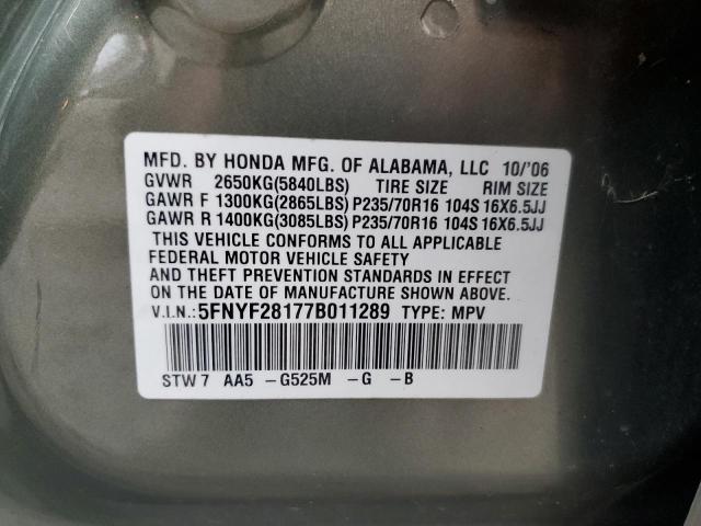 Photo 10 from auction – 2007 HONDA PILOT LX with VIN 5FNYF28177B011289