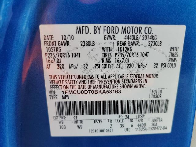 Photo 10 from auction – 2011 FORD ESCAPE XLT with VIN 1FMCU0D70BKA53163