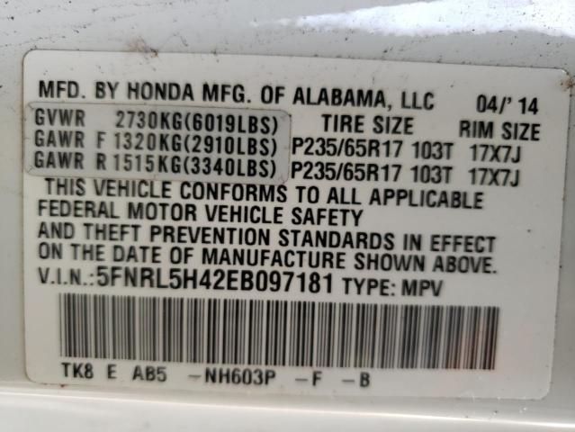 Photo 10 from auction – 2014 HONDA ODYSSEY EX with VIN 5FNRL5H42EB097181