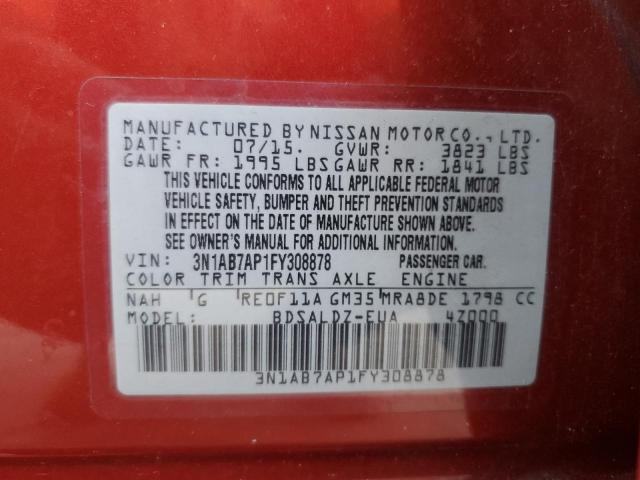 Photo 10 from auction – 2015 NISSAN SENTRA S with VIN 3N1AB7AP1FY308878
