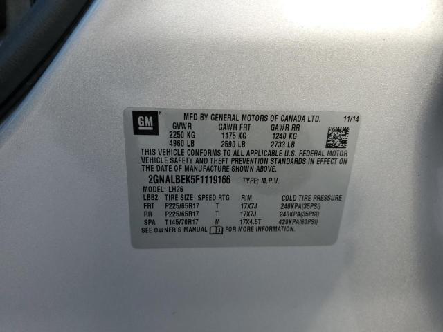 Photo 10 from auction – 2015 CHEVROLET EQUINOX LT with VIN 2GNALBEK5F1119166