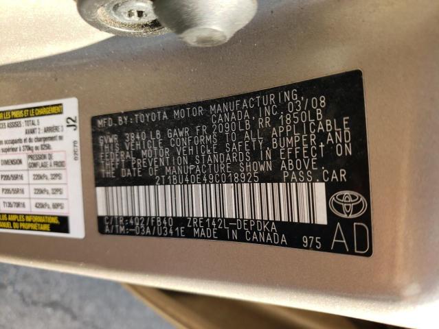 Photo 10 from auction – 2009 TOYOTA COROLLA BA with VIN 2T1BU40E49C018925