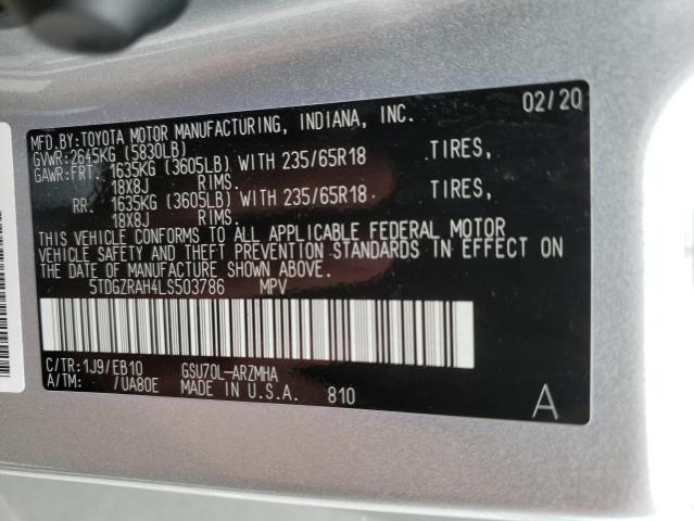Photo 10 from auction – 2020 TOYOTA HIGHLANDER with VIN 5TDGZRAH4LS503786