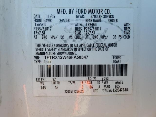 Photo 10 from auction – 2006 FORD F150 with VIN 1FTRX12W46FA58547