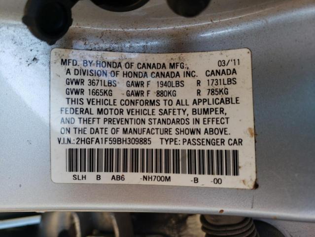Photo 10 from auction – 2011 HONDA CIVIC LX with VIN 2HGFA1F59BH309885
