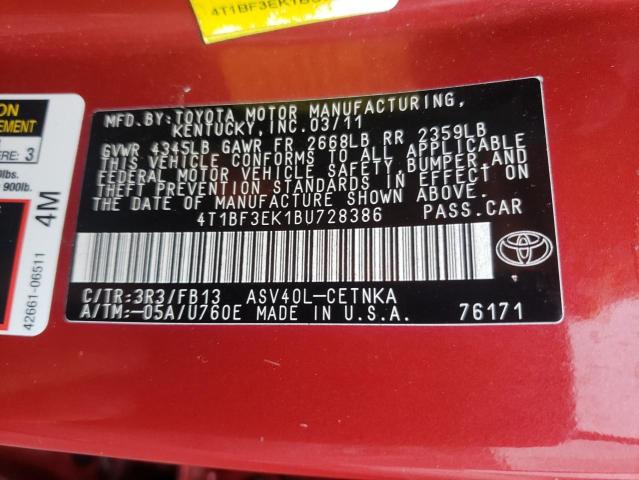 Photo 10 from auction – 2011 TOYOTA CAMRY with VIN 4T1BF3EK1BU728386