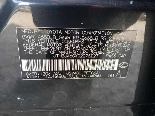 Photo 10 from auction – 2009 LEXUS ES 350 with VIN JTHBJ46GX92278227