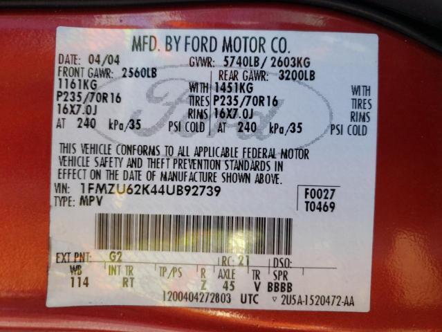 Photo 10 from auction – 2004 FORD EXPLORER X with VIN 1FMZU62K44UB92739