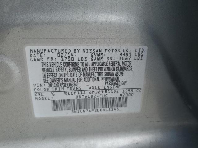 Photo 10 from auction – 2014 NISSAN VERSA S with VIN 3N1CN7AP3EK465345