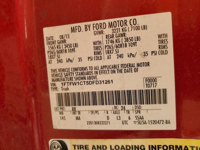 صورة رقم 10 من المزاد - 2013 FORD F150 SUPER مع VIN 1FTFW1CT5DFD31261