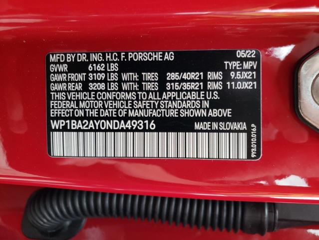 Photo 10 from auction – 2022 PORSCHE CAYENNE CO with VIN WP1BA2AY0NDA49316