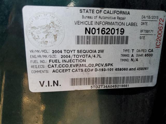 Photo 10 from auction – 2004 TOYOTA SEQUOIA SR with VIN 5TDZT34A04S219661