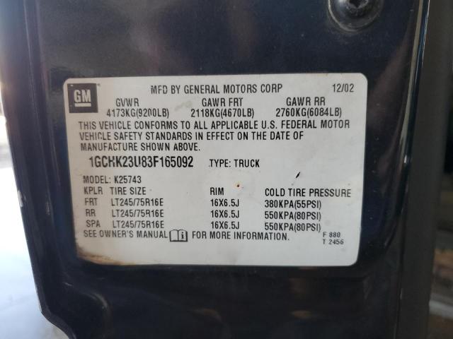 Photo 10 from auction – 2003 CHEVROLET 10/1500 with VIN 1GCHK23U83F165092