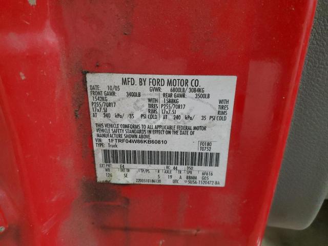 Photo 10 from auction – 2006 FORD F150 with VIN 1FTRF04W86KB60810