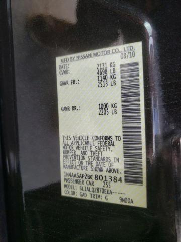 Photo 10 from auction – 2011 NISSAN MAXIMA S with VIN 1N4AA5AP2BC801384