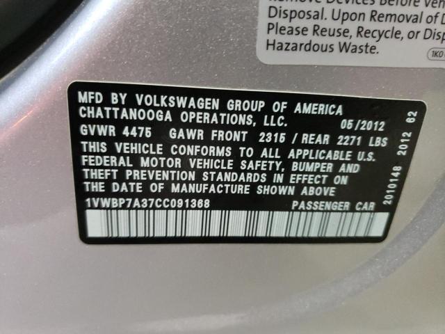 Photo 10 from auction – 2012 VOLKSWAGEN PASSAT SE with VIN 1VWBP7A37CC091368