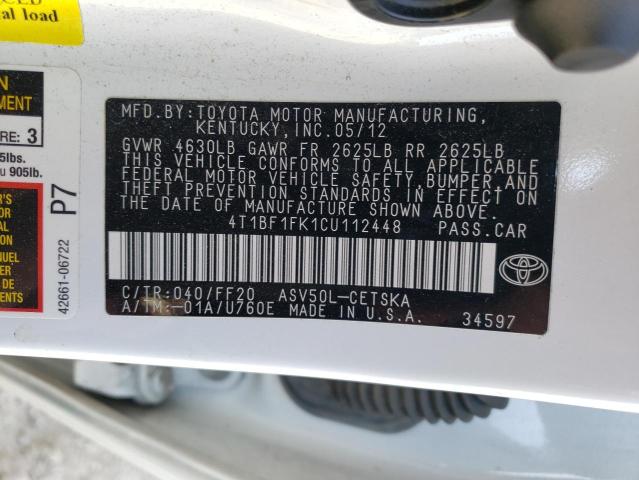 Photo 10 from auction – 2012 TOYOTA CAMRY BASE with VIN 4T1BF1FK1CU112448