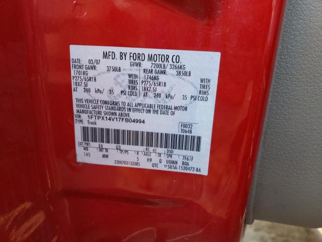 Photo 10 from auction – 2007 FORD F150 with VIN 1FTPX14V17FB04994